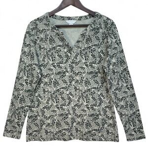 Christopher & Banks Womens Medium Sage Green Botanical Waffle Knit Thermal Top